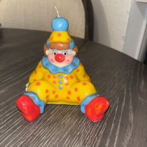 80s Vintage 5" Wax Clown Figure Candle Whimsical Bold Colorful Never Used